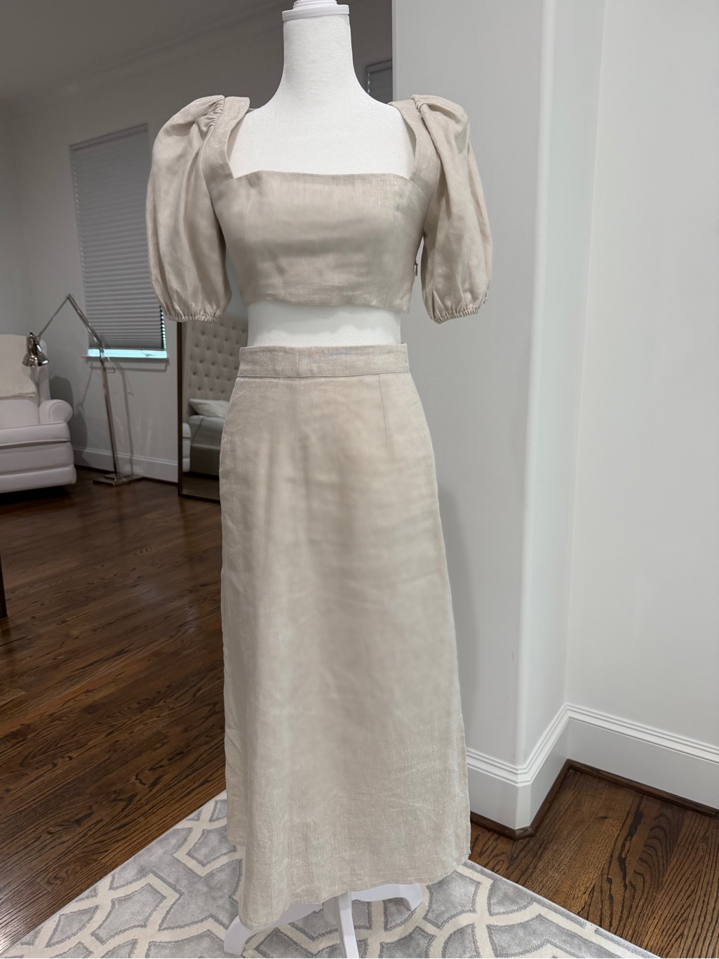 Reformation Beige Linen Maxi Skirt Set